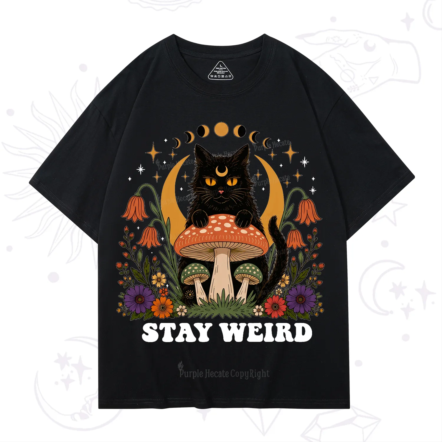 Purplehecate Stay Weird Black Cat T-Shirt