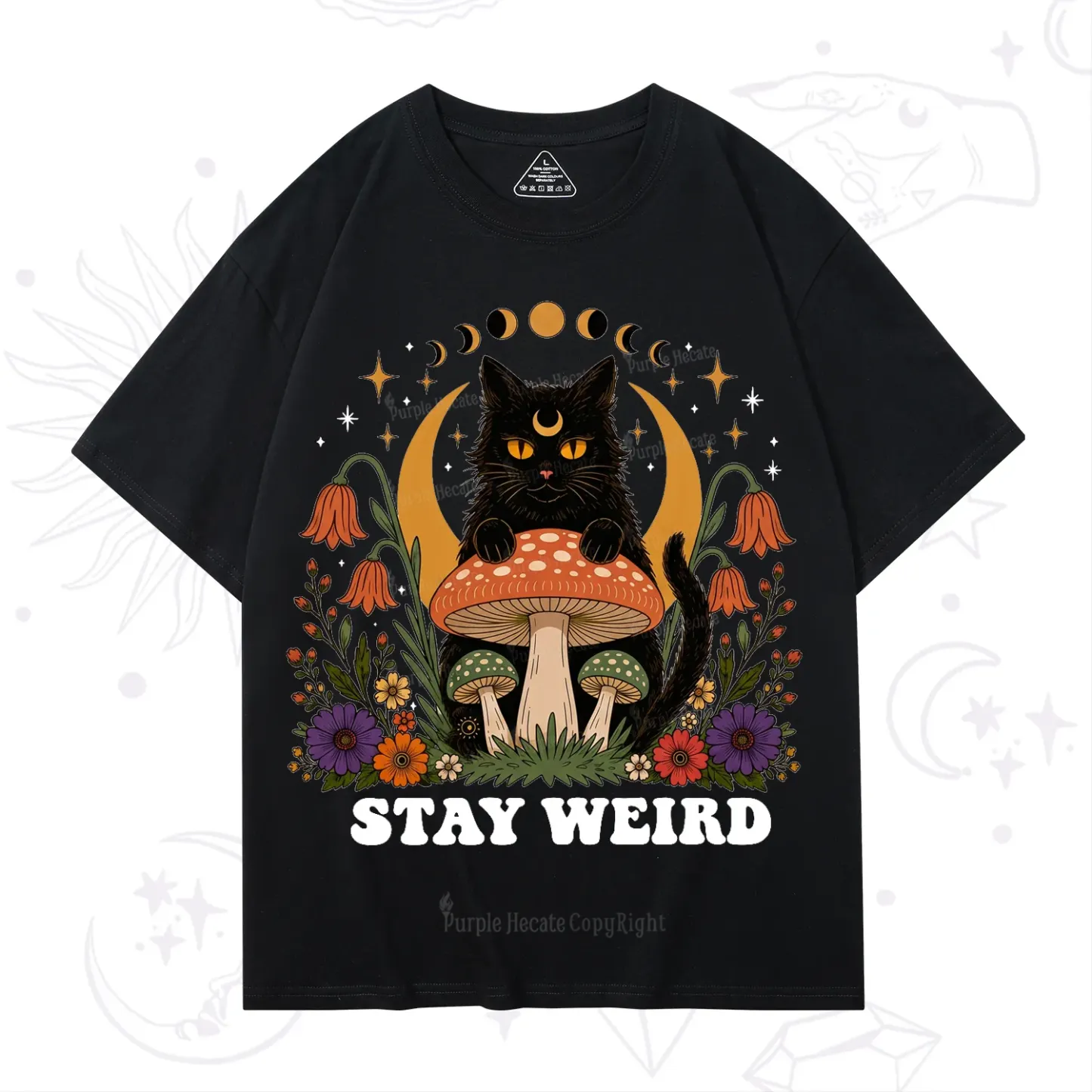 Purplehecate Stay Weird Black Cat T-Shirt