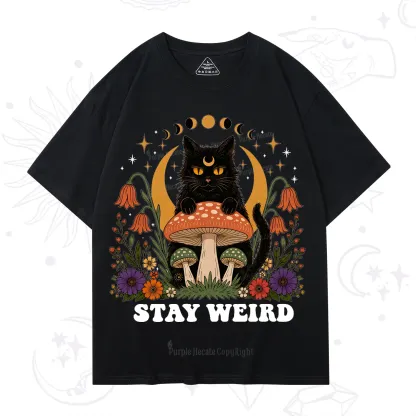 Purplehecate Stay Weird Black Cat T-Shirt