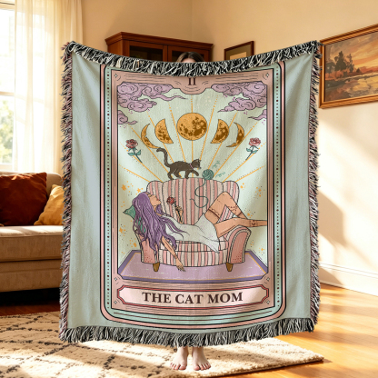 Purplehecate The Cat Mom Tarot Woven Tapestry Blanket