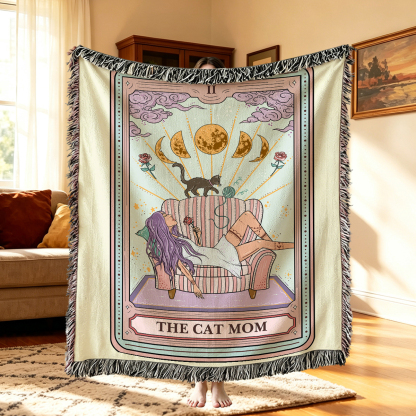 Purplehecate The Cat Mom Tarot Woven Tapestry Blanket