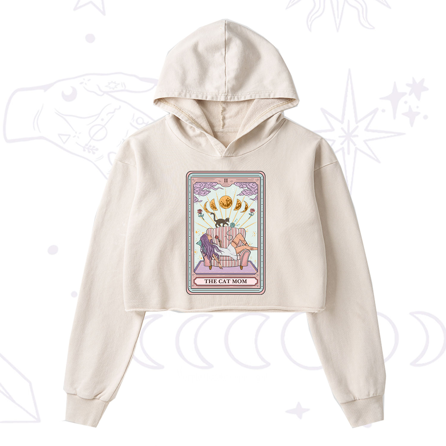 Purplehecate The Cat Mom Tarot Washed Cropped Hoodie
