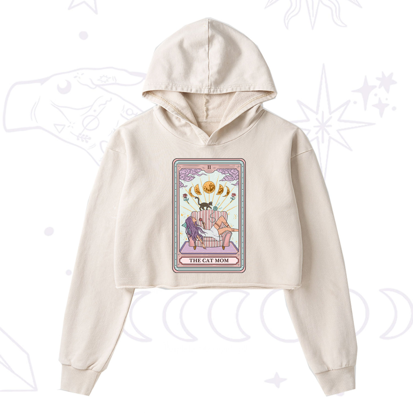 Purplehecate The Cat Mom Tarot Washed Cropped Hoodie