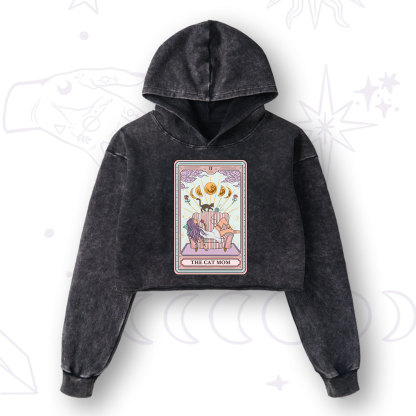 Purplehecate The Cat Mom Tarot Washed Cropped Hoodie
