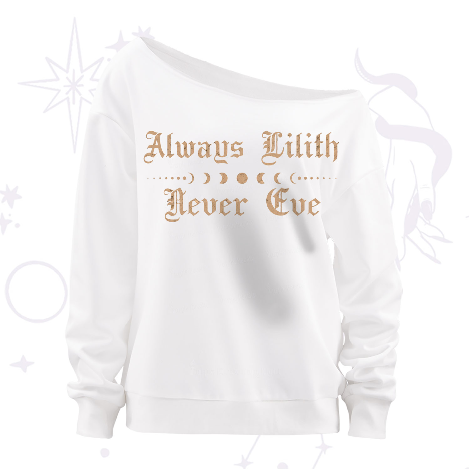 Purplehecate Always Lilith Never Eve Off The Shoulder Sweatshirt