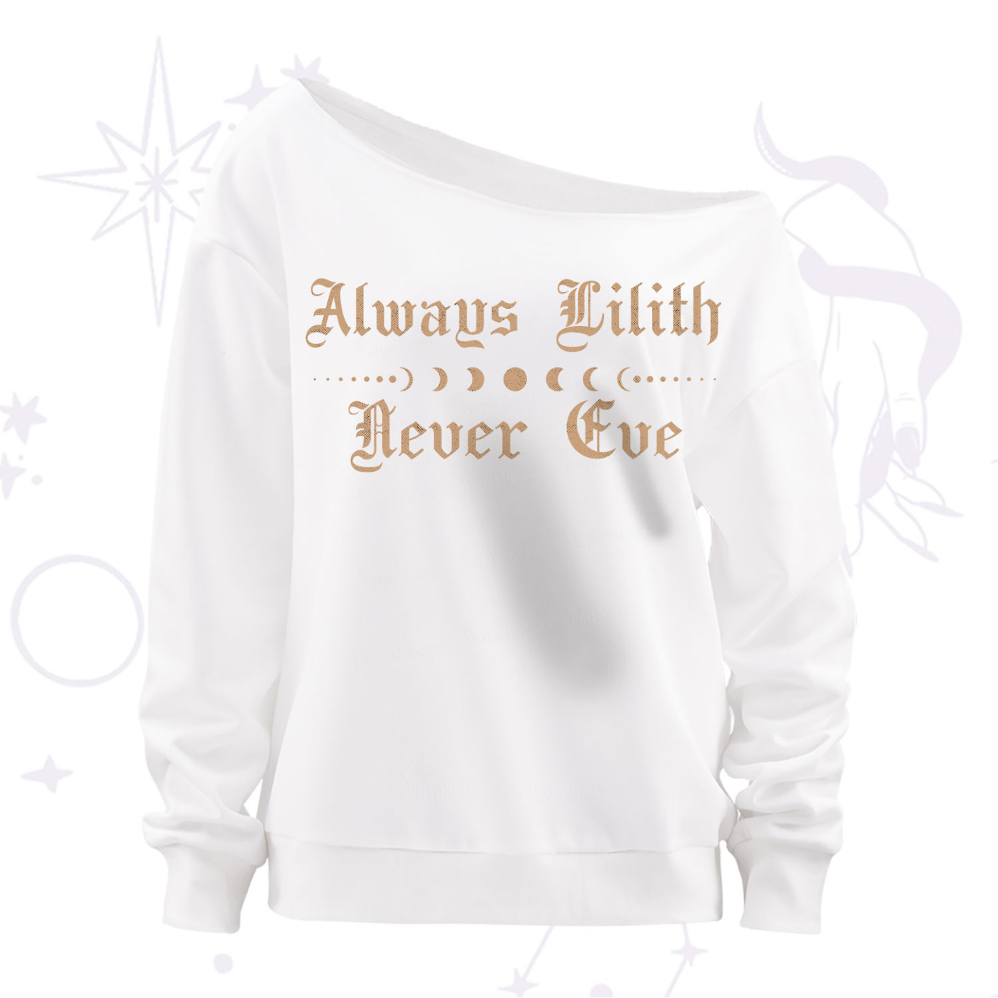 Purplehecate Always Lilith Never Eve Off The Shoulder Sweatshirt
