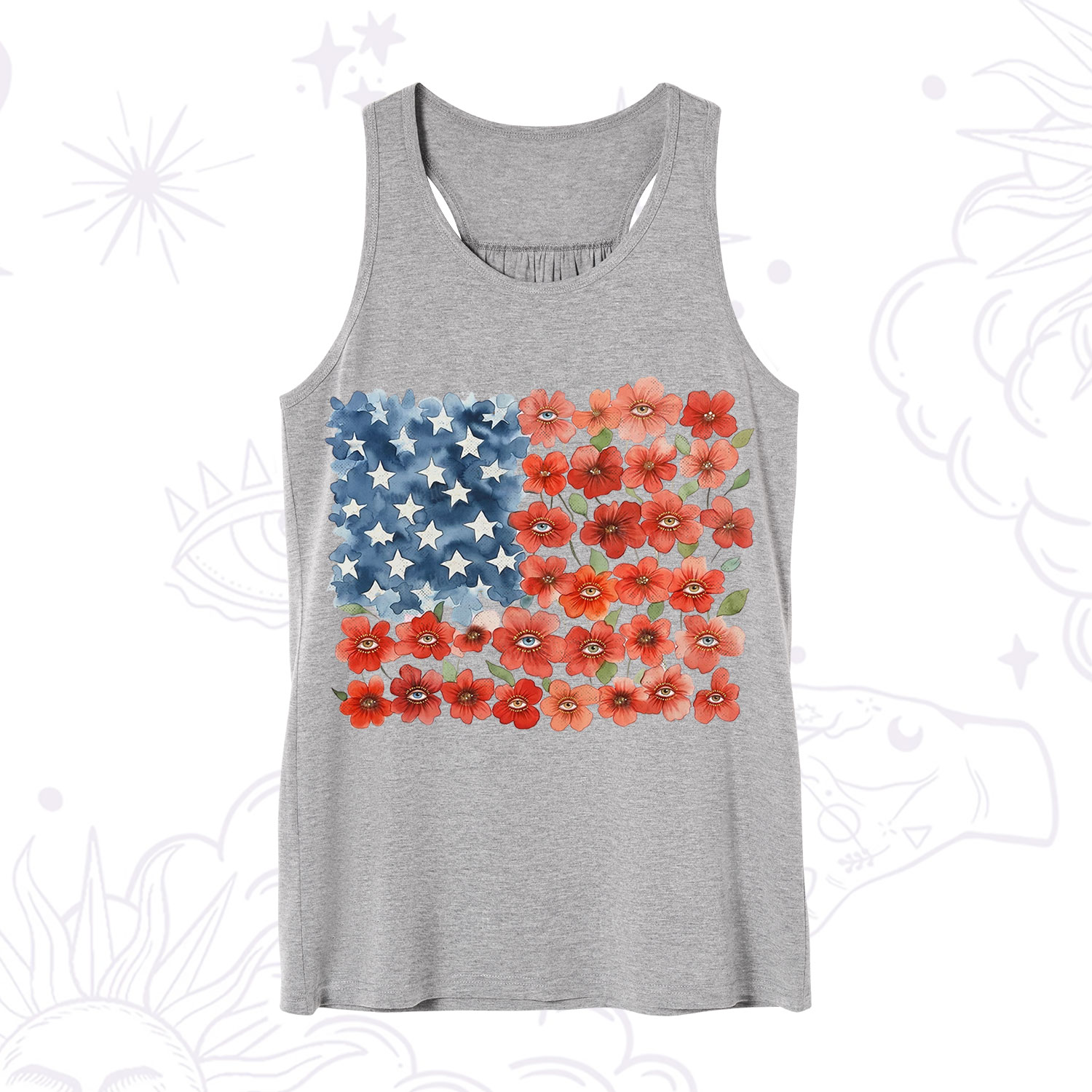 Purplehecate Floral Watercolor American Flag Tank