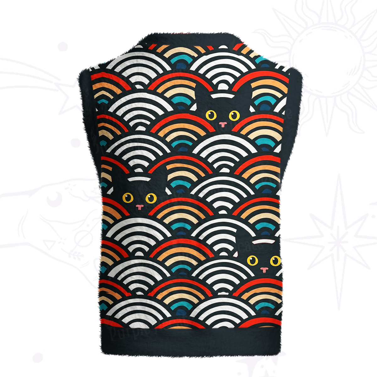 Purplehecate Rainbow Black Cat Waves Ugly Sweater Vest