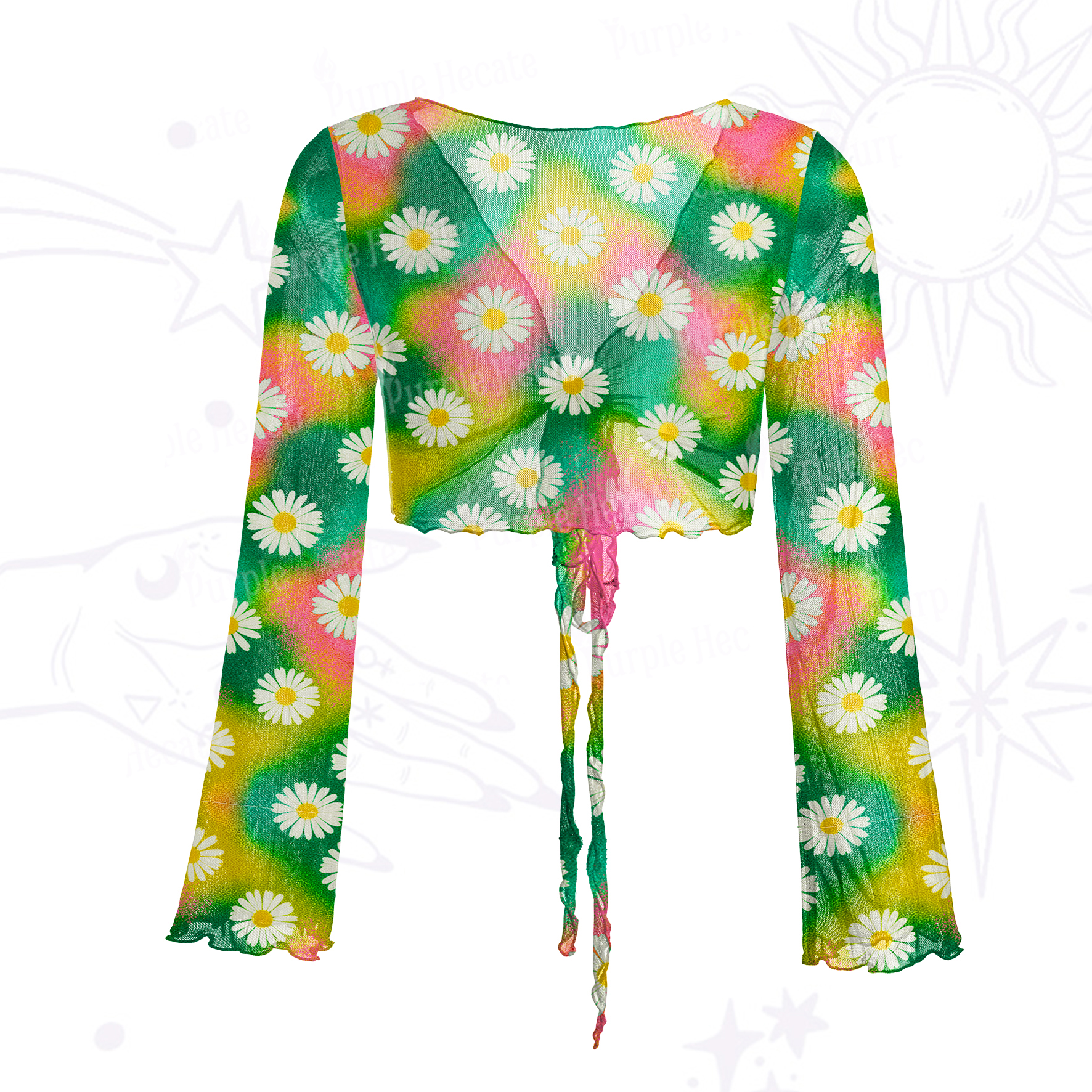 Purplehecate Enchanted Daisy Spring Romance Mesh Tie Front Top