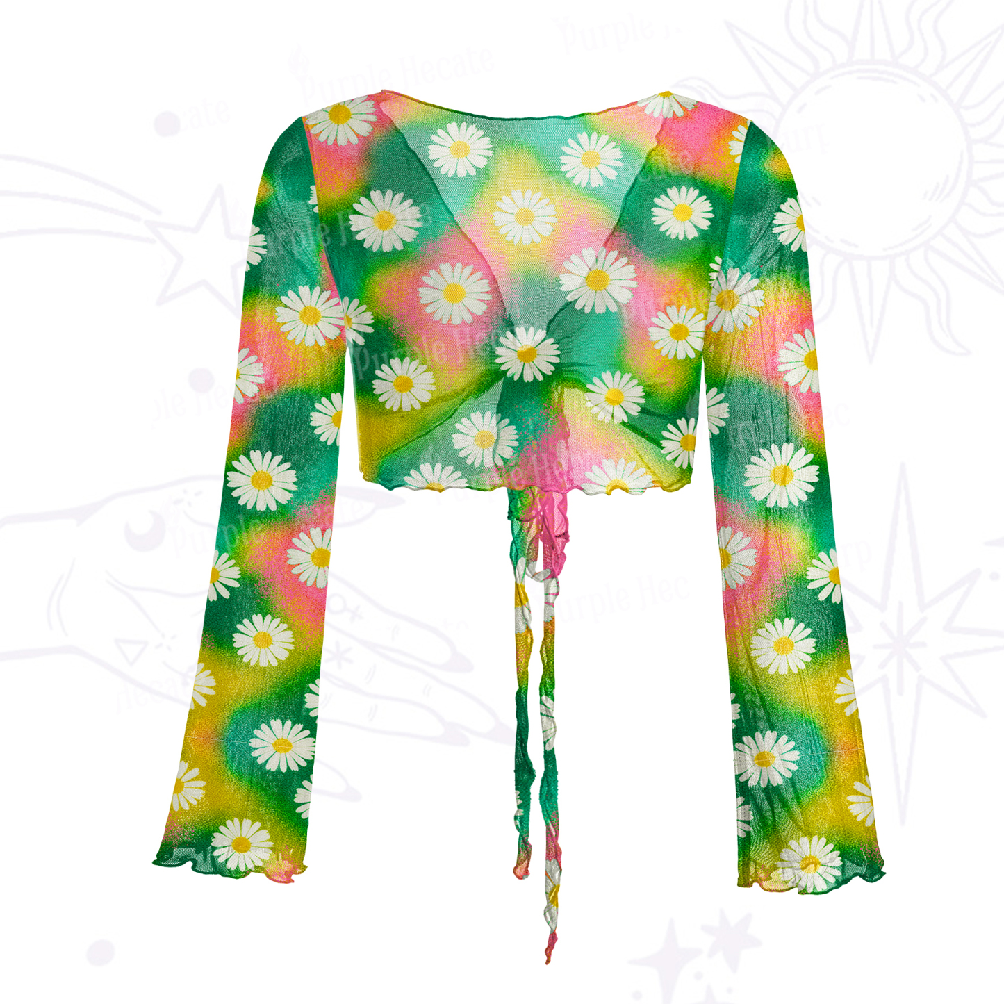 Purplehecate Enchanted Daisy Spring Romance Mesh Tie Front Top