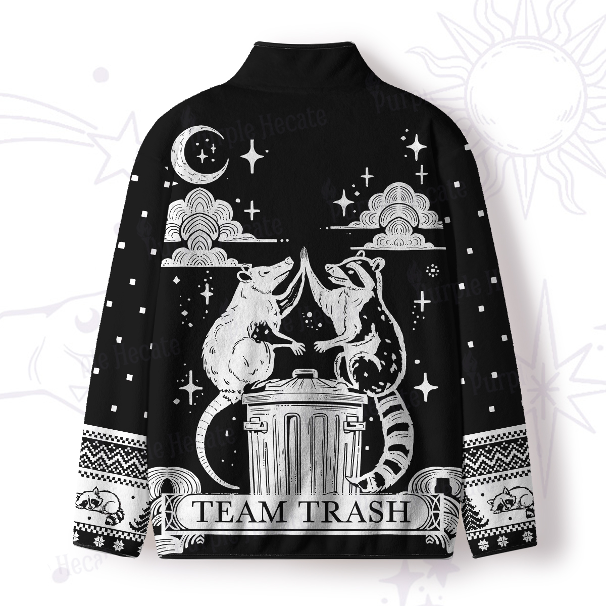Purplehecate The Team Trash Raccoon Tarot Full Zip Fleece Jacket