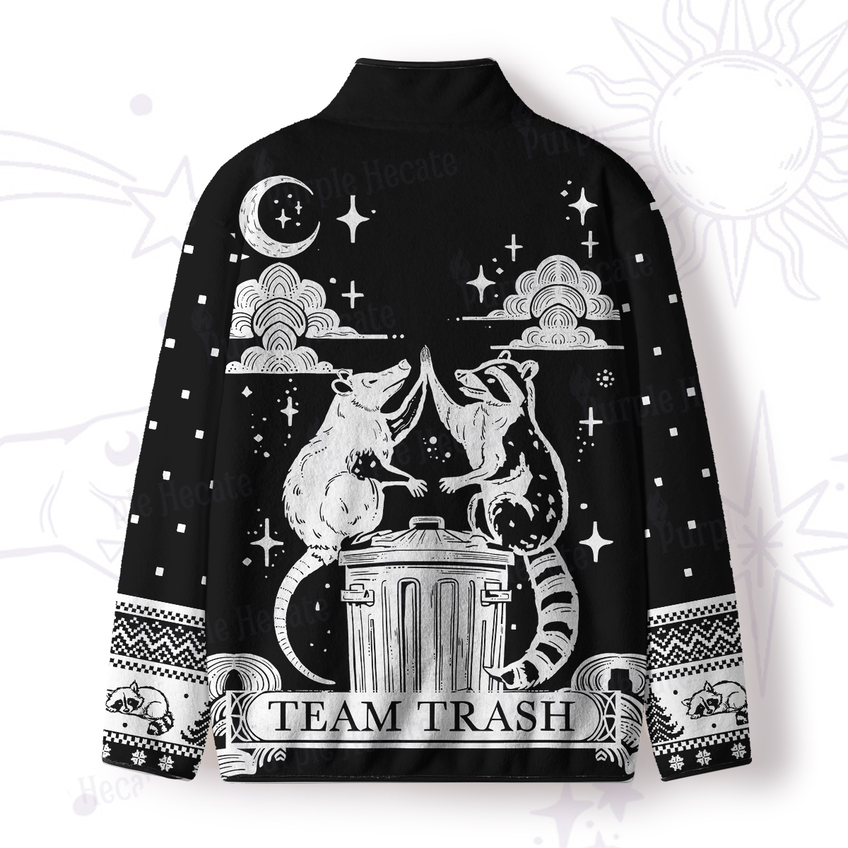 Purplehecate The Team Trash Raccoon Tarot Full Zip Fleece Jacket
