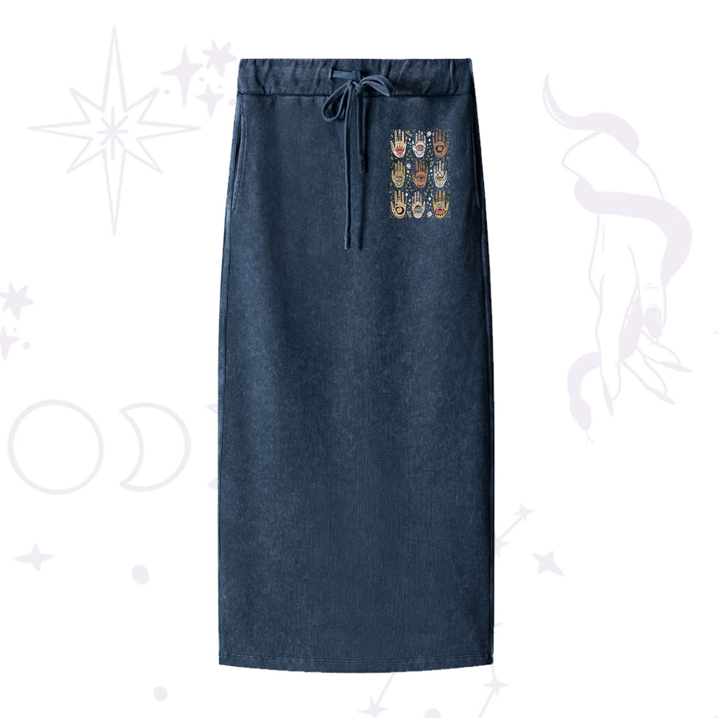 Purplehecate Helping Hands Washed Drawstring Long Skirt