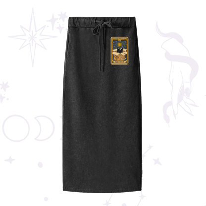 Purplehecate The Hermit Cat Tarot Card Washed Drawstring Long Skirt