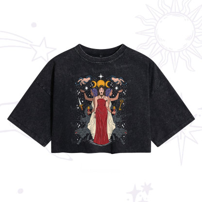Purplehecate The Triple Goddess Hecate Washed Cropped T-Shirt