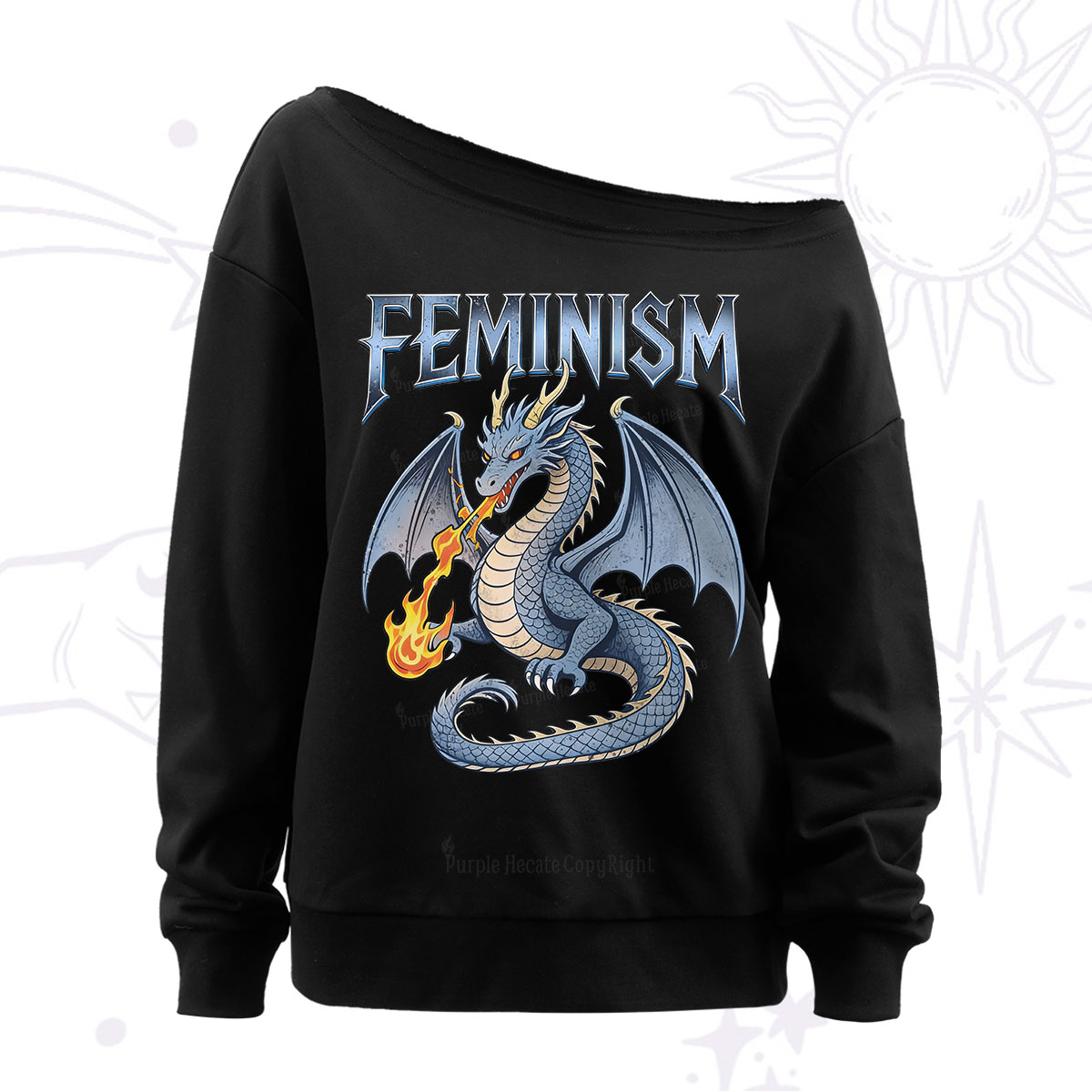 Purplehecate Feminism Dragon Fantasy Off The Shoulder Sweatshirt