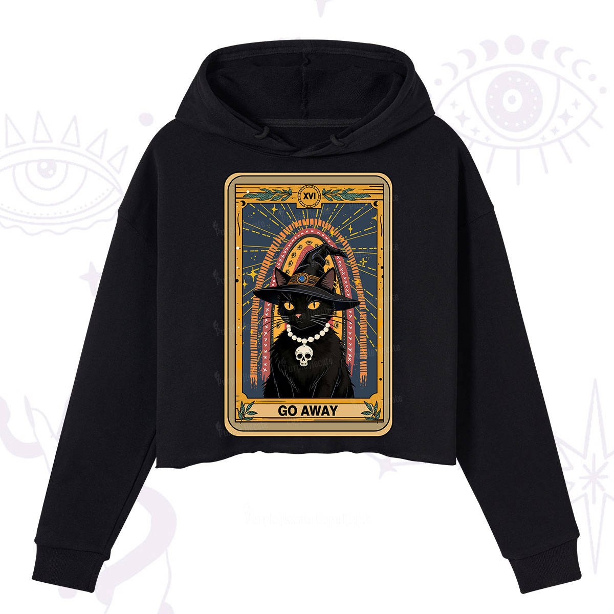 Purplehecate The Go Away Cat Tarot Crop Hoodie