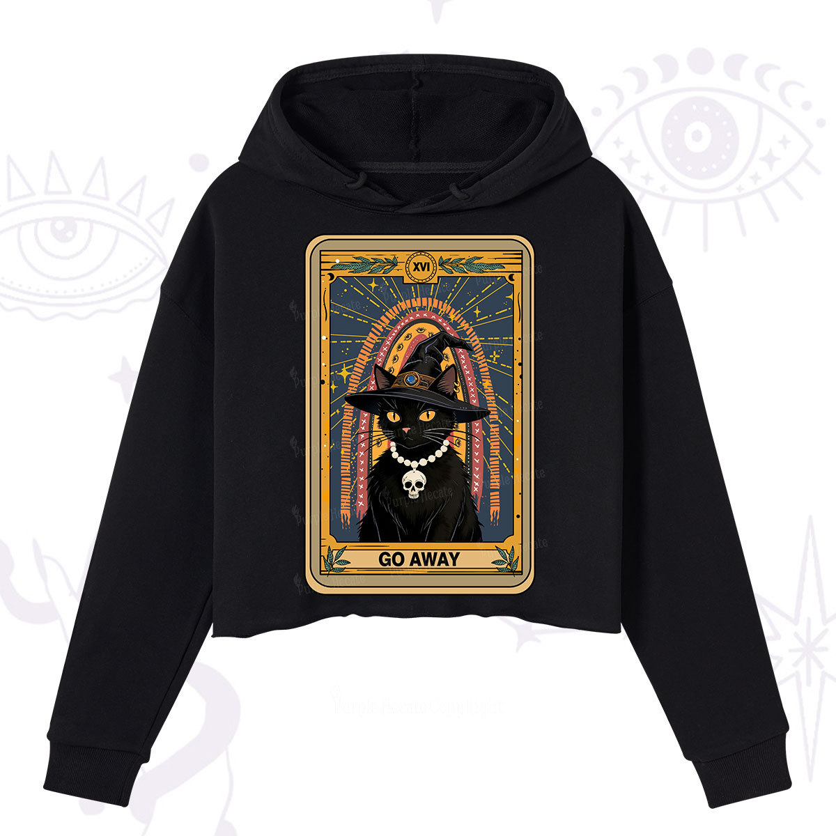 Purplehecate The Go Away Cat Tarot Crop Hoodie