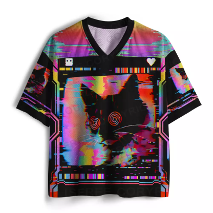 Purplehecate Glitchy Cat Vibes Mesh Jersey