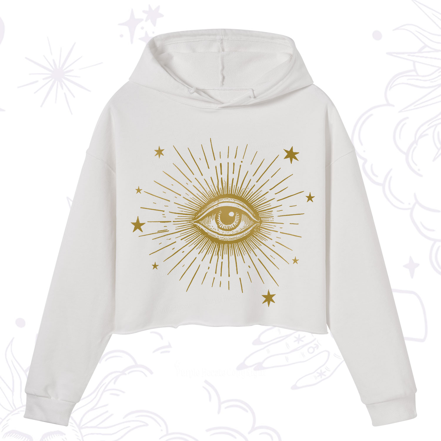 Purplehecate Celestial Eye with Stars Crop Hoodie