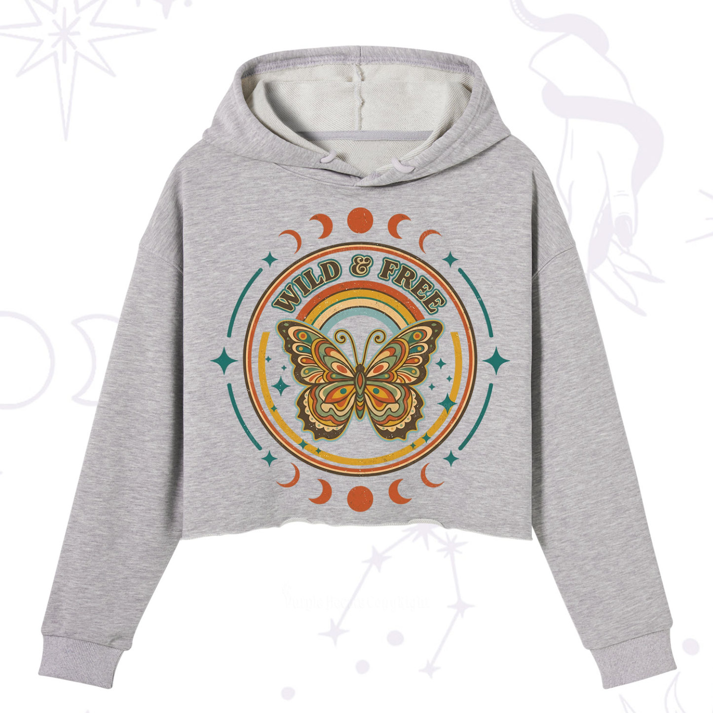 Purplehecate Wild And Free Butterfly Crop Hoodie