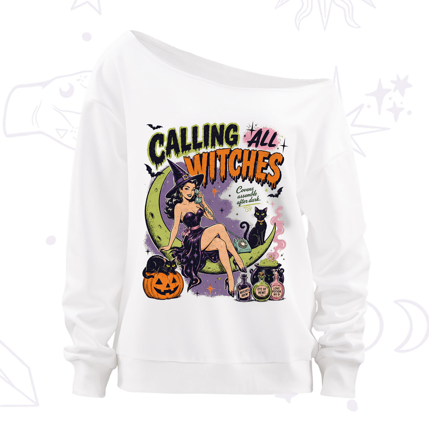 Purplehecate Calling All Witches Halloween Off The Shoulder Sweatshirt
