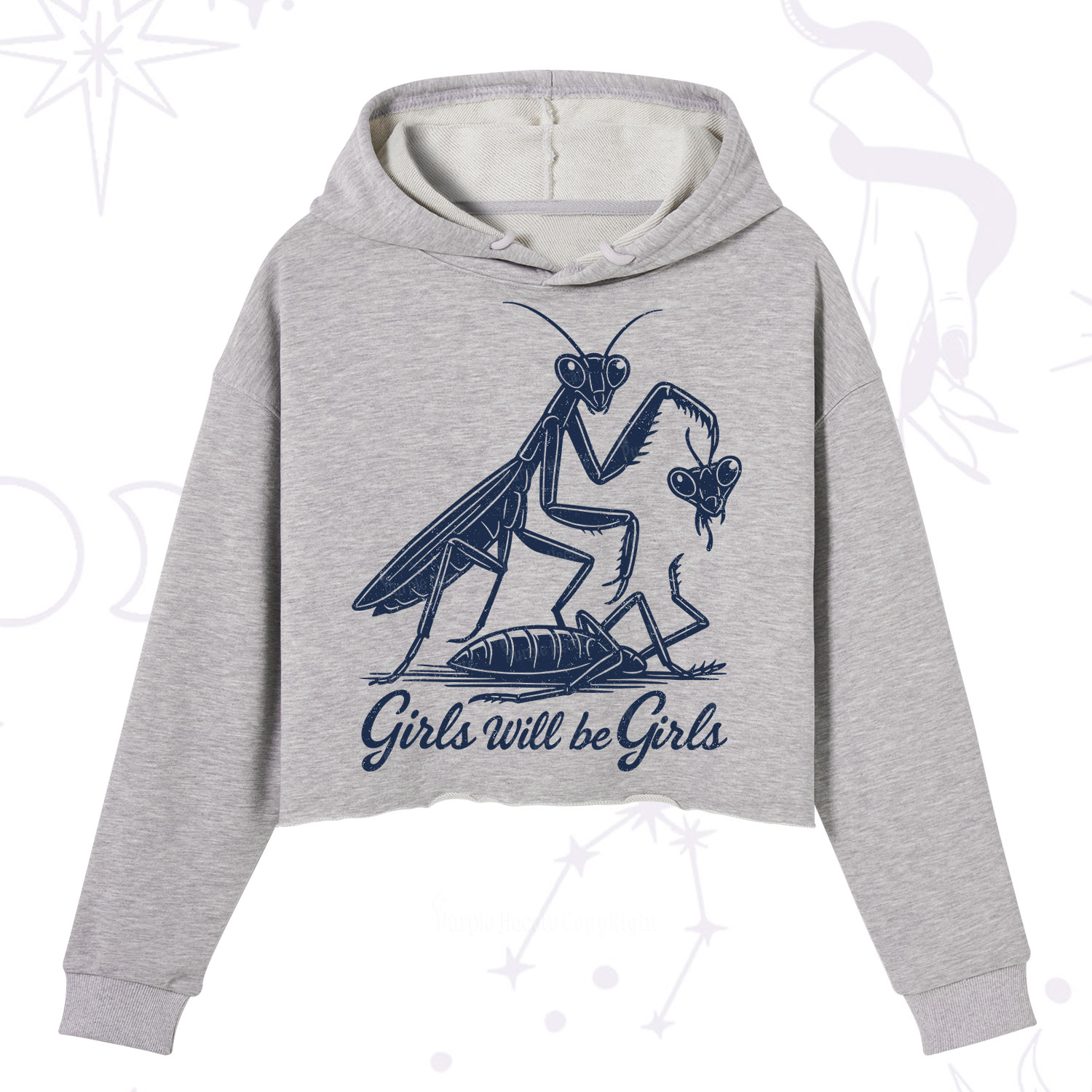 Purplehecate Girls Will Be Girls Praying Mantis Crop Hoodie