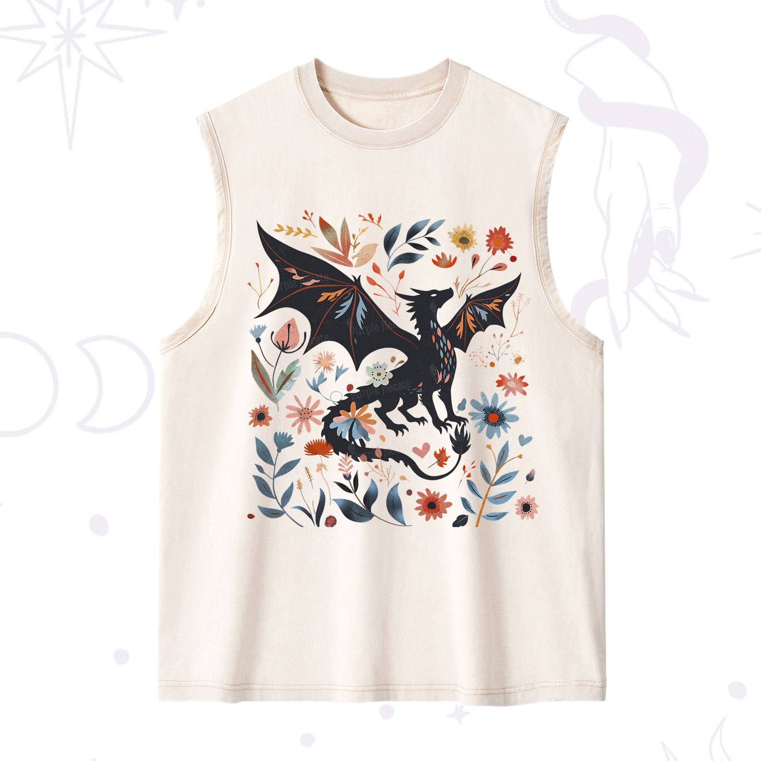 Purplehecate Vintage Fantasy Wyvern Bookish Washed Tank