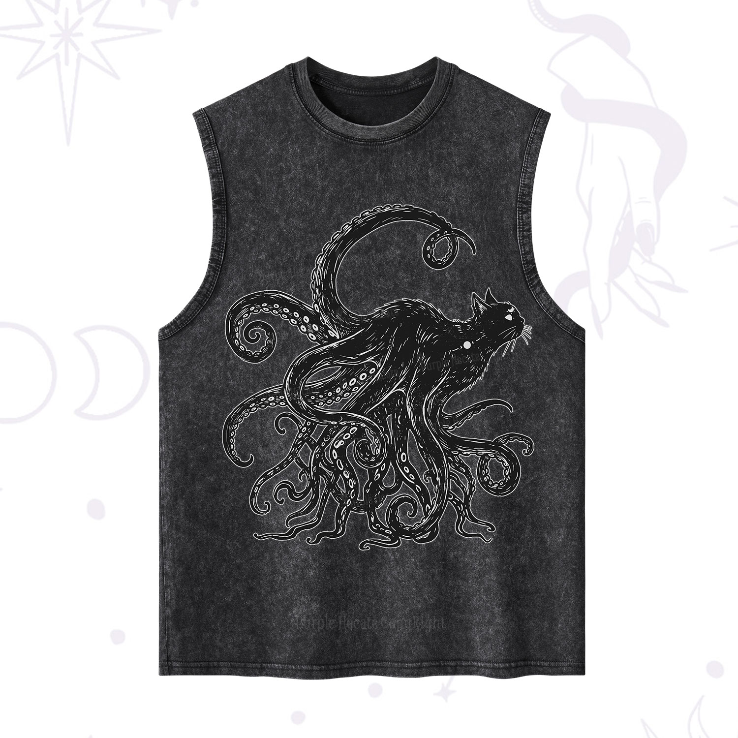 Purplehecate Black Cat with Octopus Tentacles Washed Tank