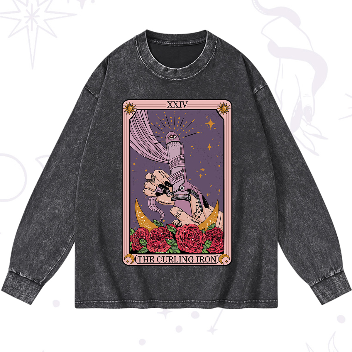 Purplehecate The Curling Iron Tarot Washed Long Sleeve Shirt