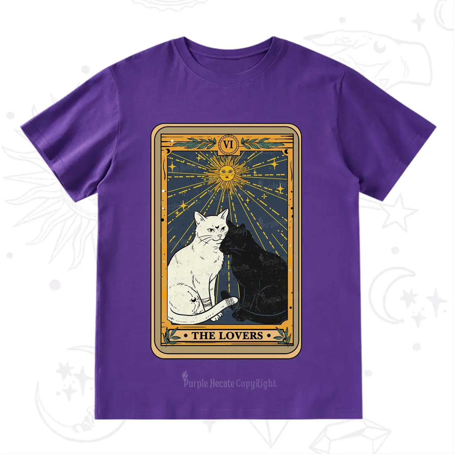Purplehecate The Lovers Cat Tarot Card T-Shirt