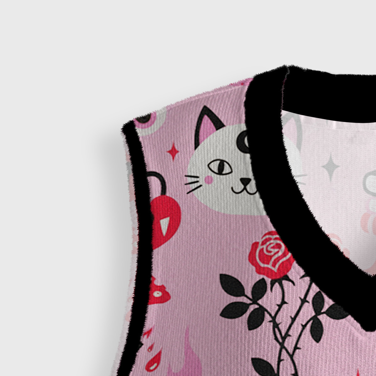 Purplehecate Black Cat Witchy Pink Ugly Sweater Vest