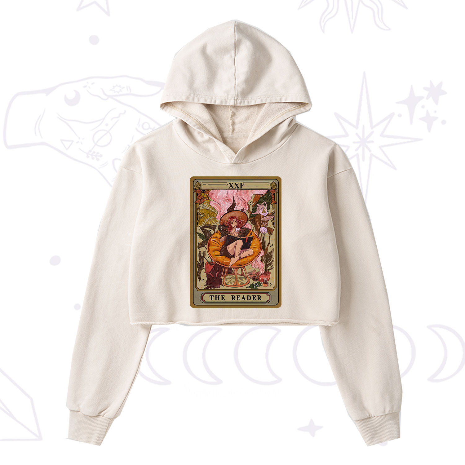 Purplehecate The Reader Tarot Card Washed Cropped Hoodie