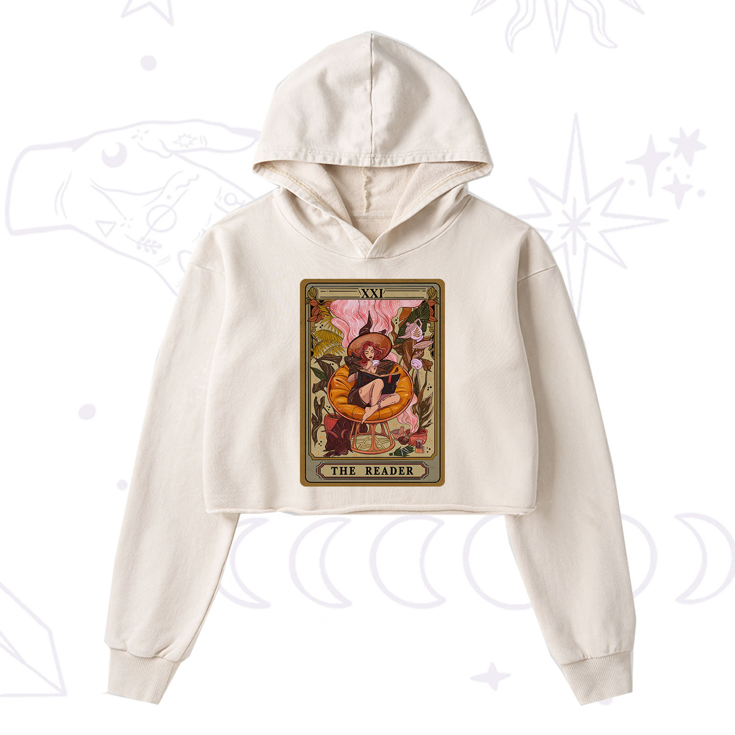 Purplehecate The Reader Tarot Card Washed Cropped Hoodie