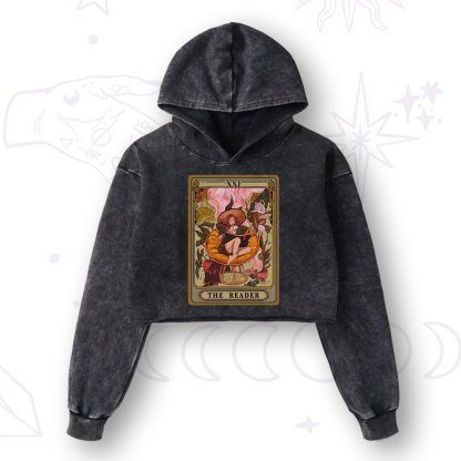 Purplehecate The Reader Tarot Card Washed Cropped Hoodie