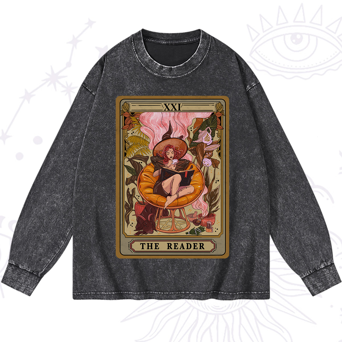 Purplehecate The Reader Tarot Card Washed Long Sleeve Shirt