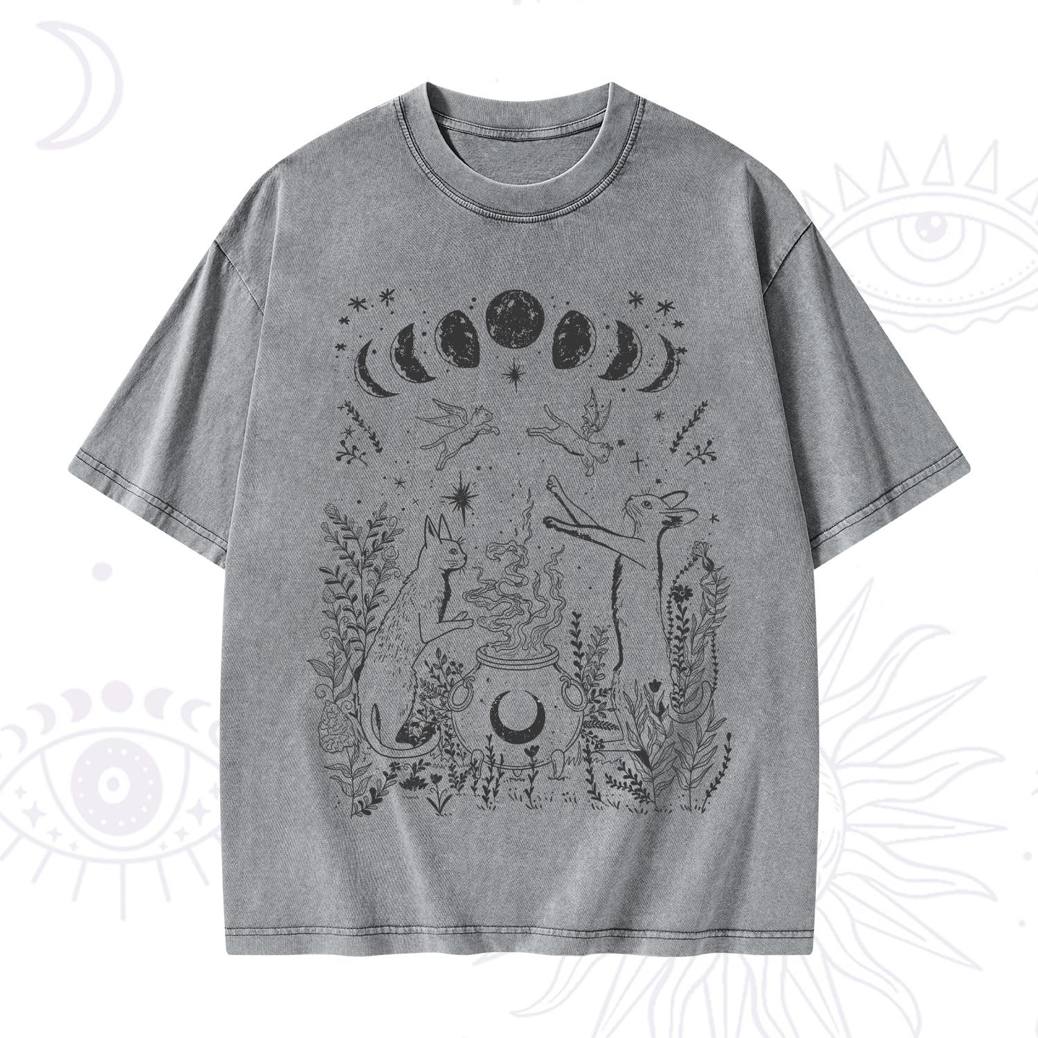 Purplehecate Celestial Cat Washed T-Shirt