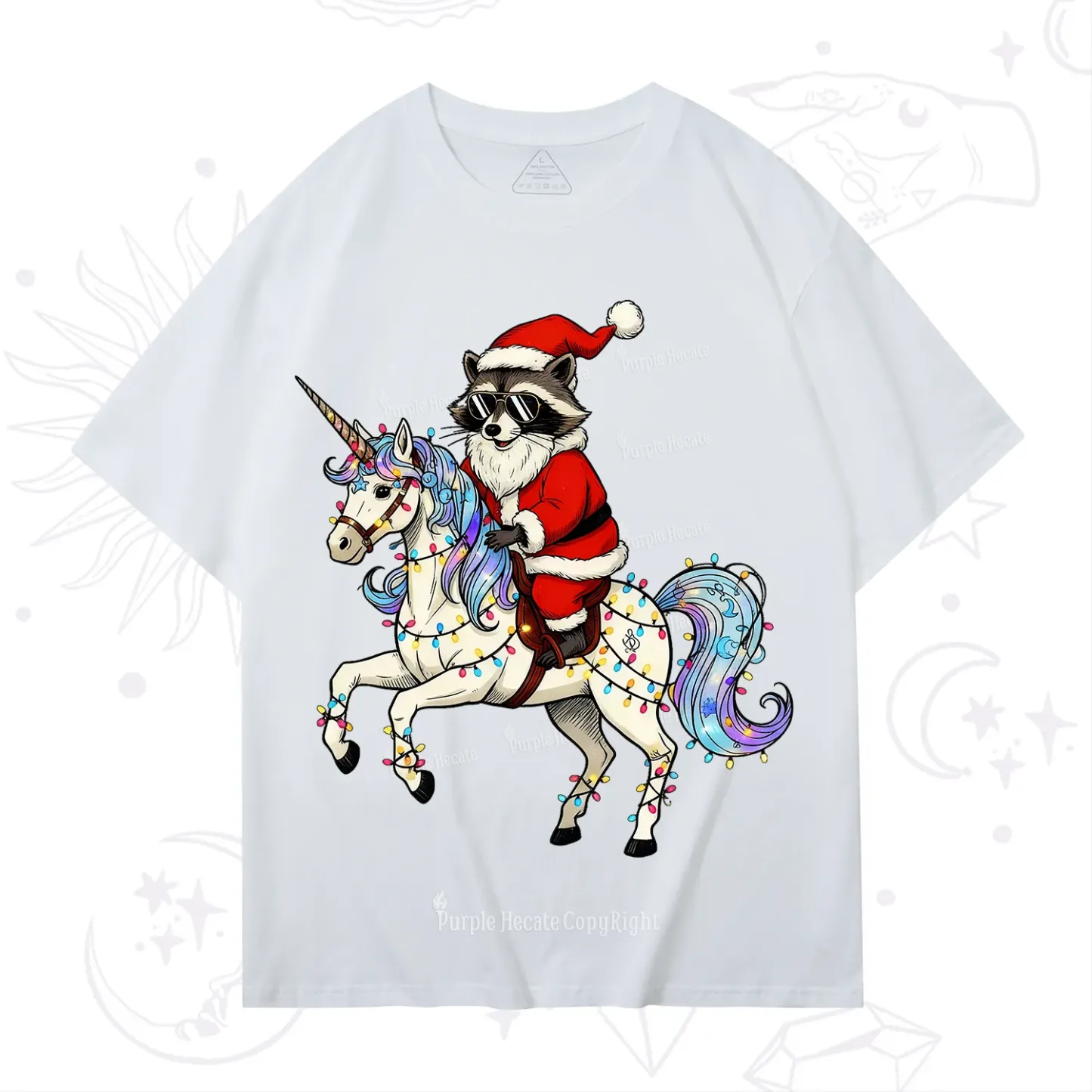 Purplehecate Santa Raccoon Riding Unicorn Tee Christmas T-Shirt