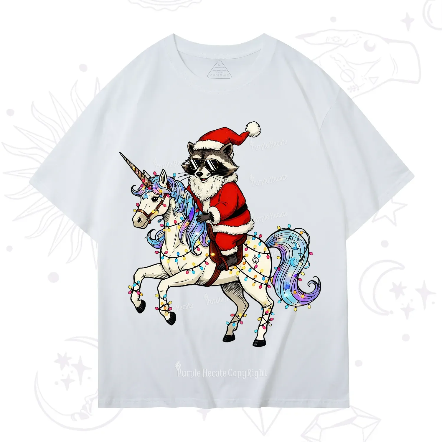 Purplehecate Santa Raccoon Riding Unicorn Tee Christmas T-Shirt