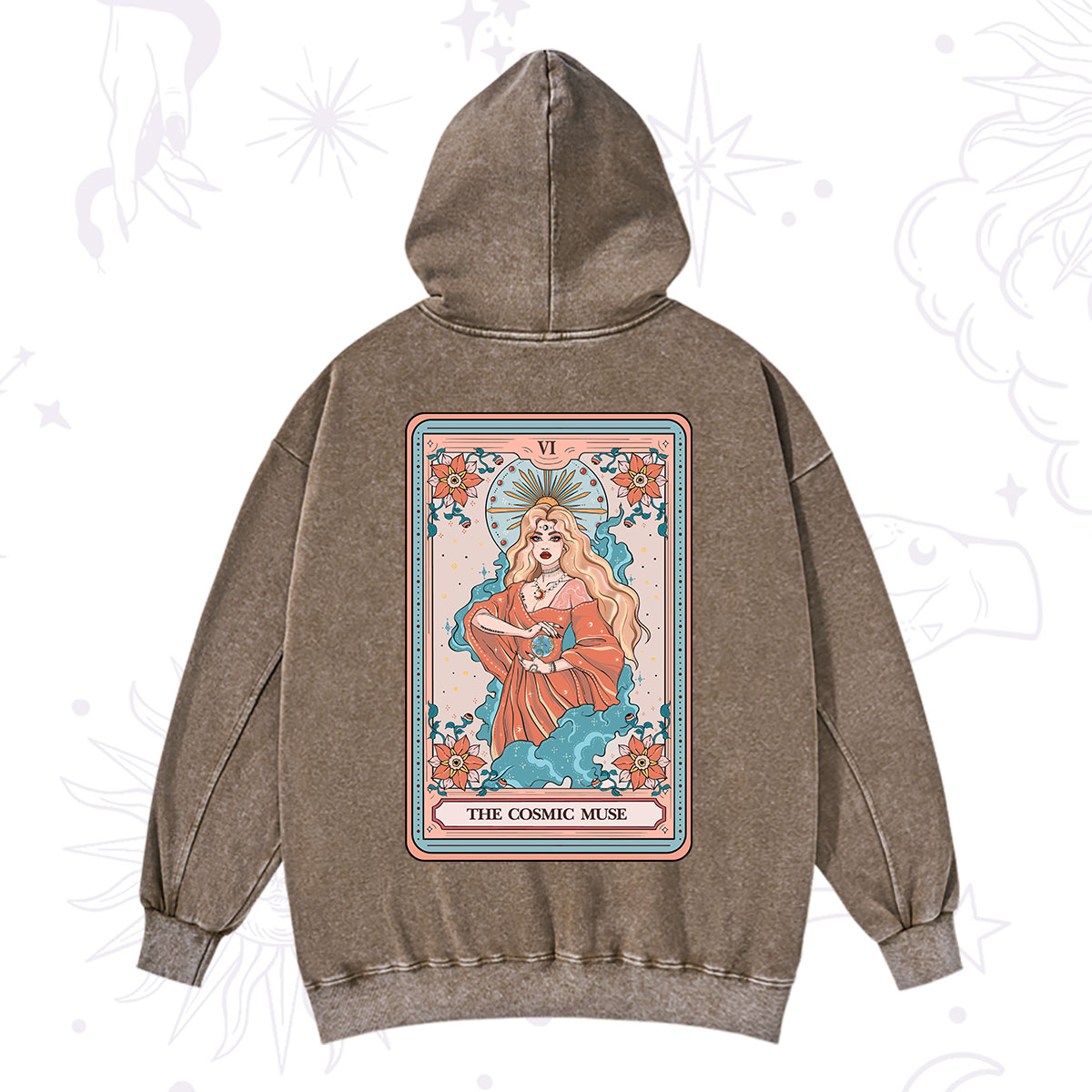Purplehecate The Cosmic Muse Tarot Card Washed Hoodie