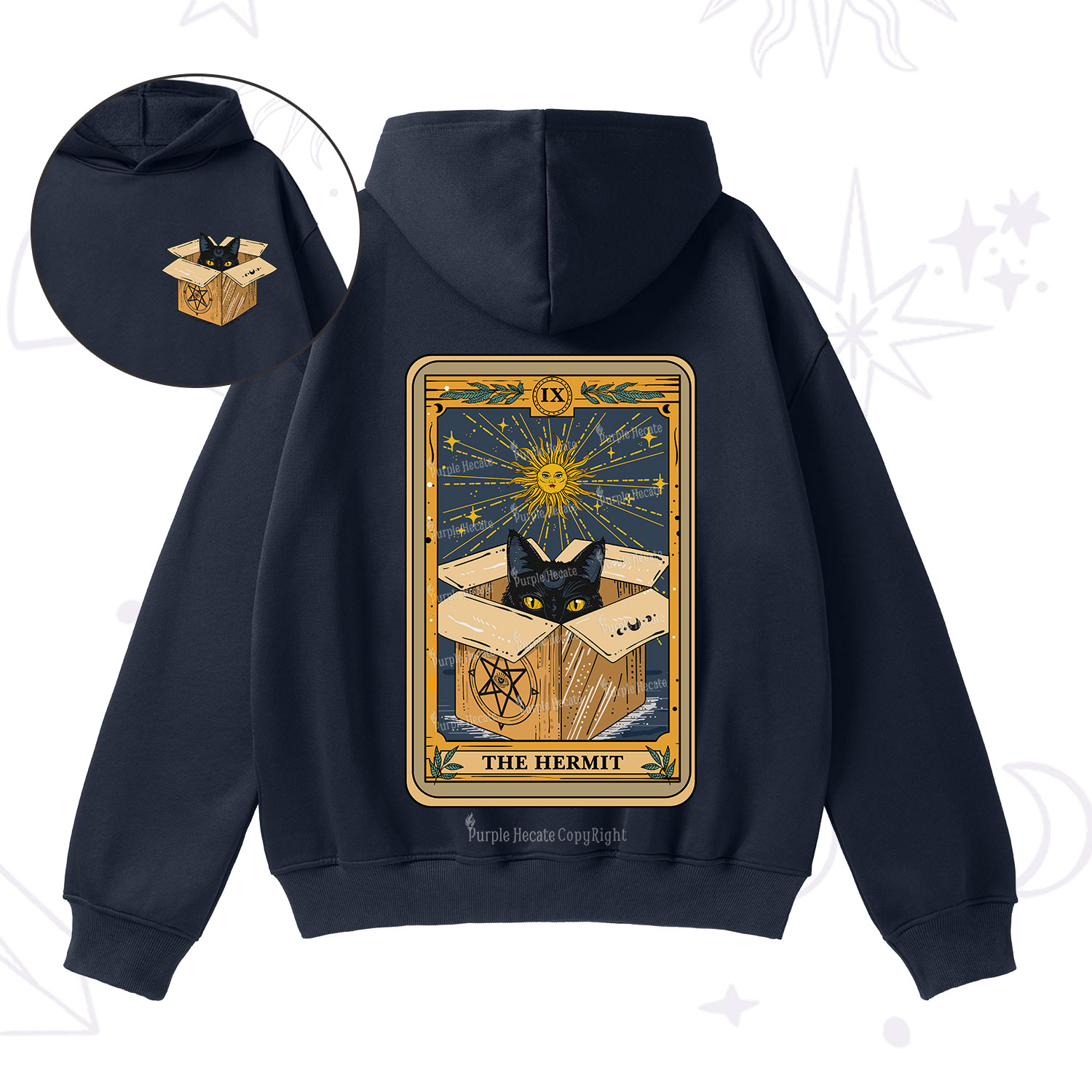Purplehecate The Hermit Cat Tarot Card Fleece Hoodie Suit