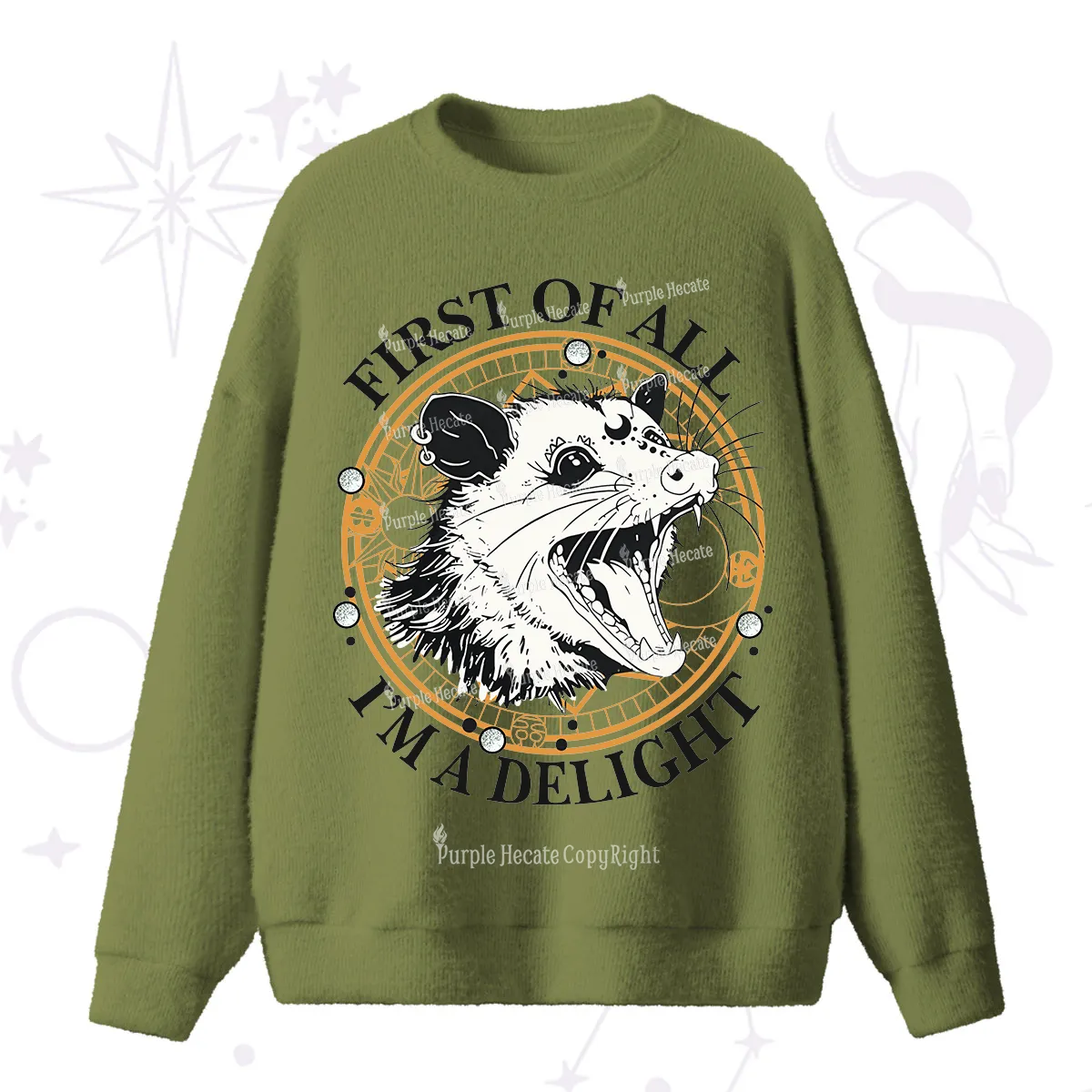 Purplehecate First Of All I Am A Delightful Angry Opossum Fuzzy Ugly Sweater