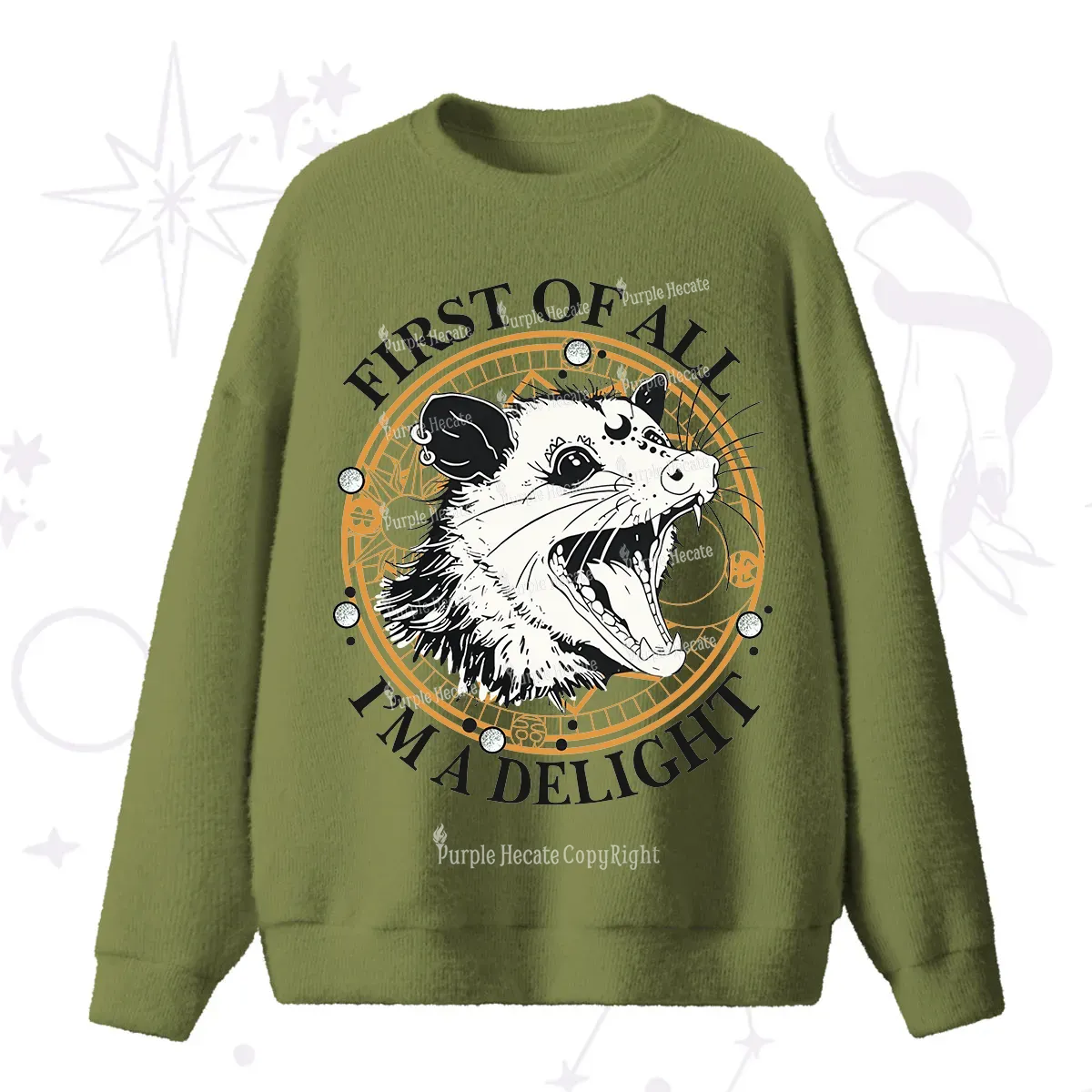 Purplehecate First Of All I Am A Delightful Angry Opossum Fuzzy Ugly Sweater