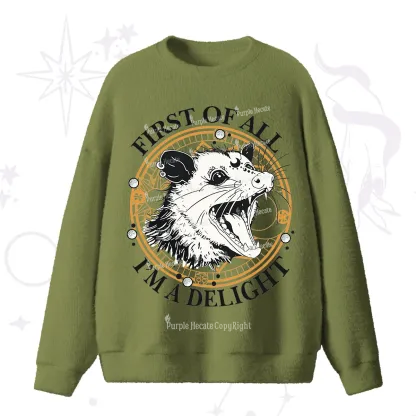 Purplehecate First Of All I Am A Delightful Angry Opossum Fuzzy Ugly Sweater