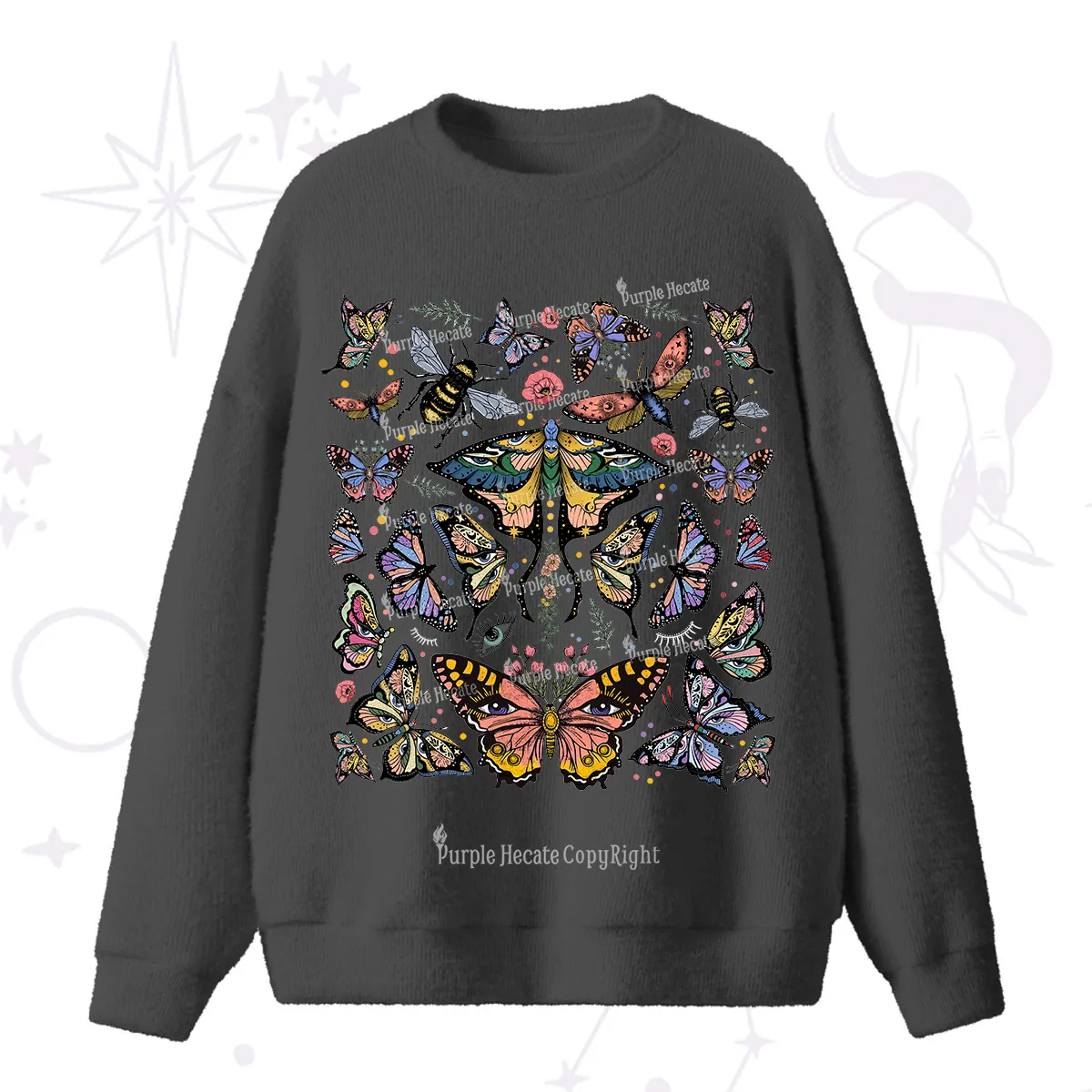 Purplehecate Mystical Butterfly & Moth Fuzzy Ugly Sweater