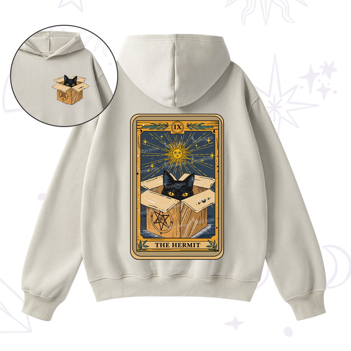 Purplehecate The Hermit Cat Tarot Card Fleece Hoodie Suit