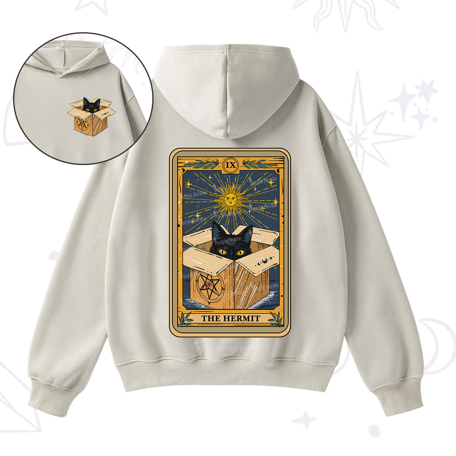 Purplehecate The Hermit Cat Tarot Card Fleece Hoodie Suit