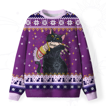 Purplehecate Feral Cat Fuzzy Ugly Christmas Sweatshirt