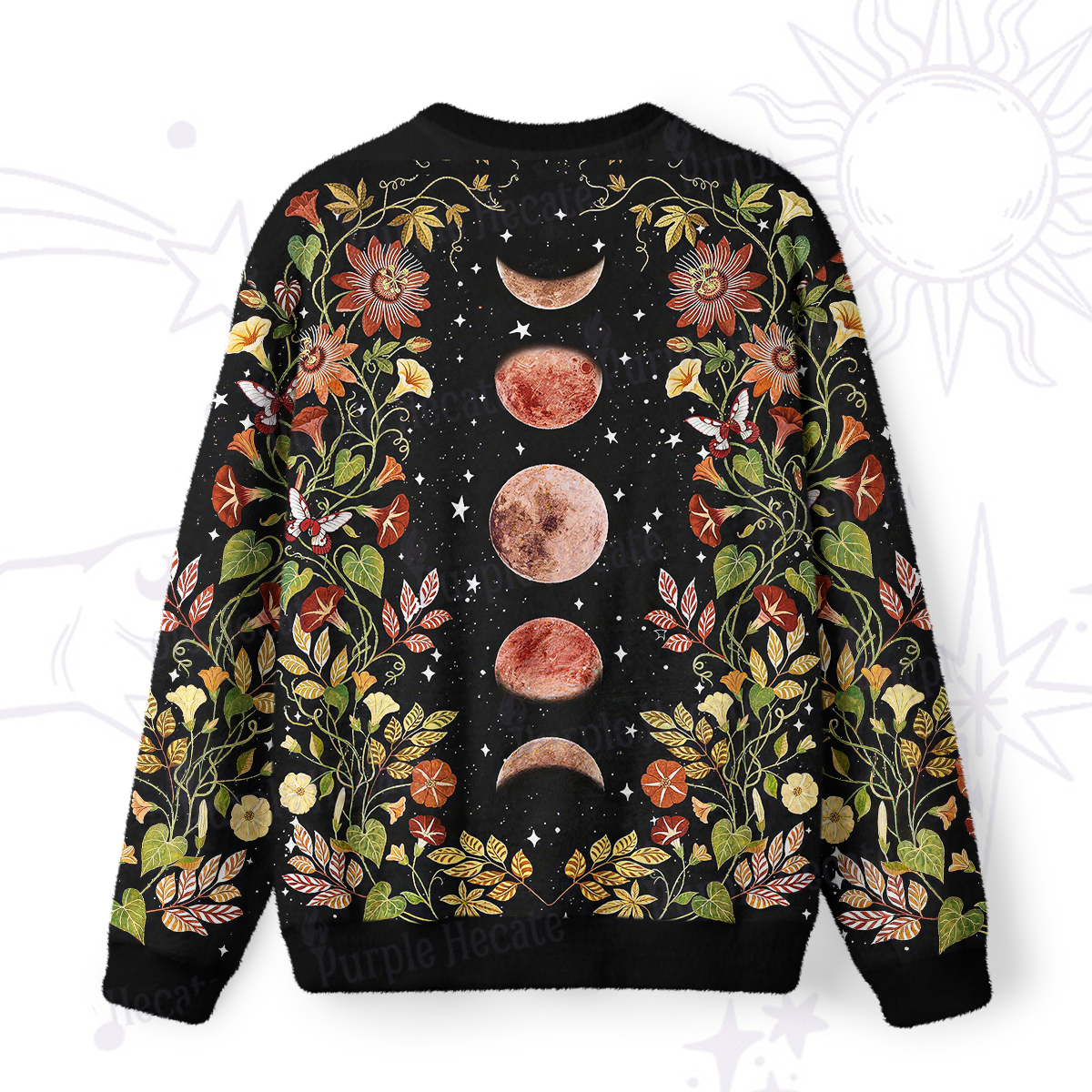 Purplehecate Moon Phase Floral Fuzzy Ugly Sweatshirt
