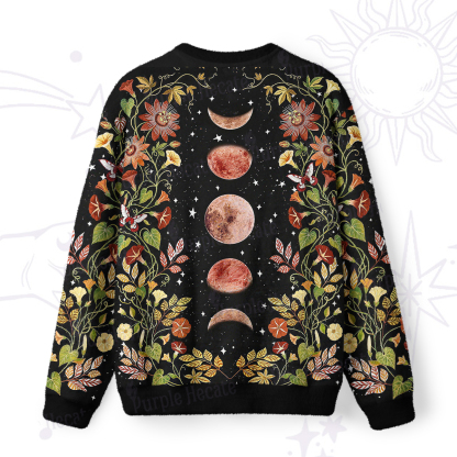 Purplehecate Moon Phase Floral Fuzzy Ugly Sweatshirt
